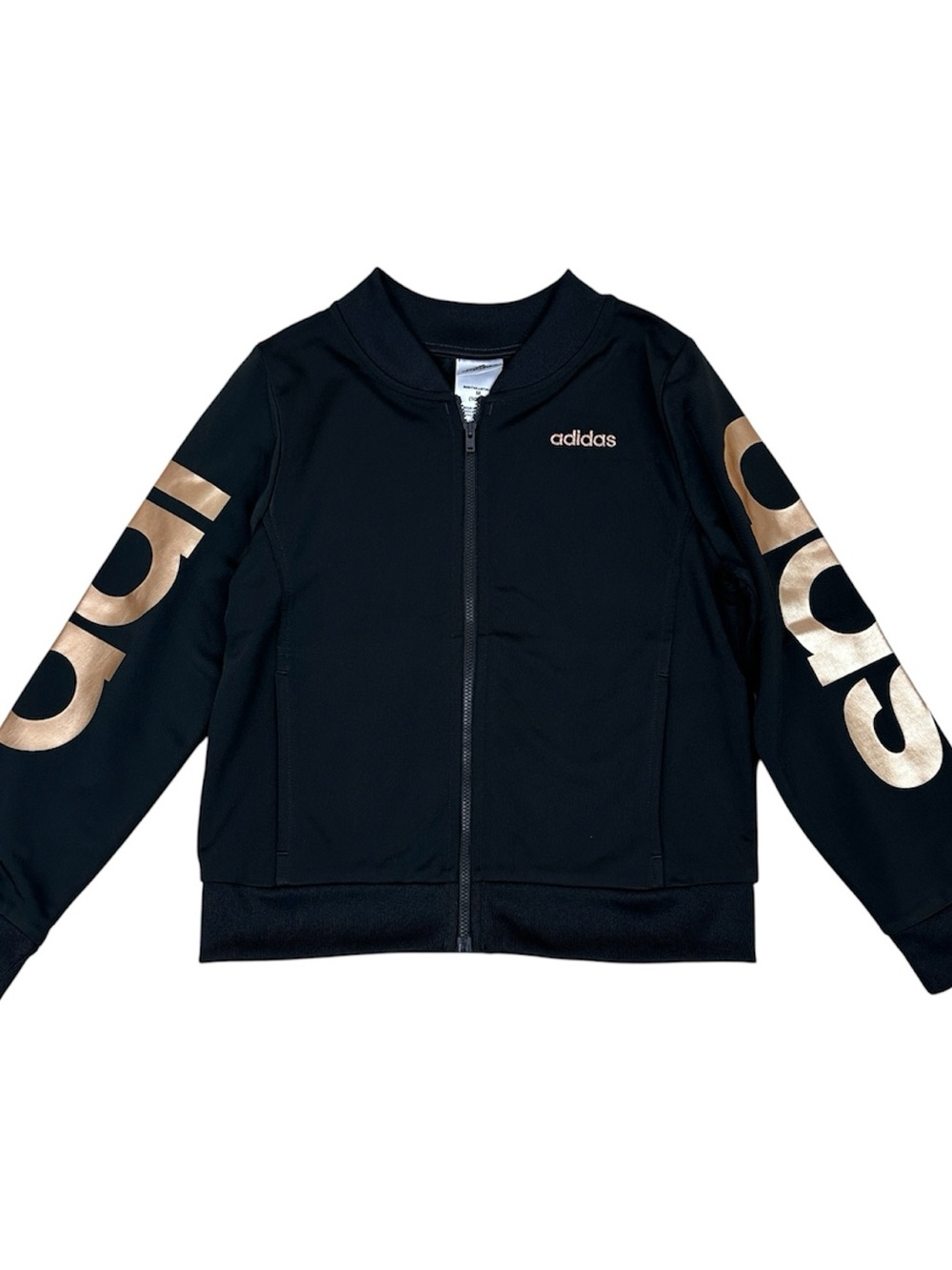 adidas Kids Black Track Jacket with Rose Gold Logo
